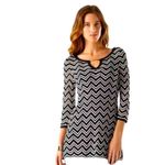 White House | Black Market WHBM Sz M Chevron Stripes Tunic Cover Up Blouse Dress Open Knit V Neck Pullover Photo 1