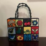 Cottage Core Granny Needle Point Crochet Handbag Wood Handles 1970 Photo 0