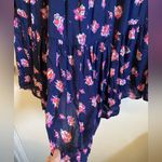 Volcom  Nevermore Navy Floral Button Up Long Sleeve Babydoll Dress Photo 9