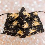 Black Yellow Gold Metallic Floral Face Mask Luxury Mask Photo 4