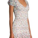 Love Shack Fancy  Floral Smocked Mini Dress Puff Sleeve Asymmetric Ruffle Coquette Photo 1