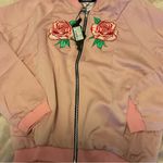 Motel NEW Rose Embroidered Satin Bomber Jacket size medium Photo 4