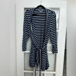 Lands' End Lands’ End Cotton Above Knee Length Robe Deep Sea Navy Stripe Plus Size 1X - 2X Photo 4