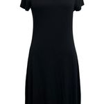 Chico's 0 US Small 4 Essential Tee Dress Asymmetrical Hem Black Midi Shift V-Neck Photo 0