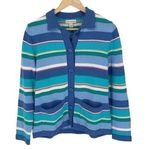 Appleseed's Vintage Womens Stripe Cotton Collared Long Sleeve Cardigan Multicolo Blue Photo 0