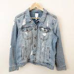 Leith BOUTIQUE | Y2K Denim Jean Jacket Pearl Rhinestone Studded Light-Blue Coat | XL Photo 0