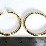 14KT Extra Large Lustrous Solid Yellow Gold Vintage High Polish Hoop Earrings Photo 8