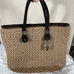 Brighton Bag Woven Jute Straw Purse Beige Handbag Leather Handles Tote Charms Photo 1