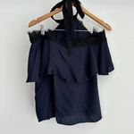 Alice + Olivia NWT Off the shoulder Alyssa halter Top Navy Lace Photo 3