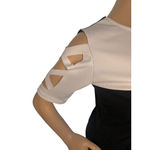 Unbranded Black And White Ribbon Sleeve Ribbed Short Sleeve T Photo 1