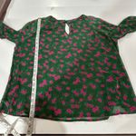 Modcloth  Green &‎ Pink Floral Metallic Sheer Long Sleeve Blouse Size M Photo 7