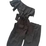 Natori  Crepe One Shoulder Ruffle Jumpsuit Black Sz 6 Photo 2