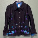 Vintage Embroidered Black Jean Jacket with Floral Design Size M Photo 1