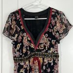 Nicole Miller Size 6 Black and Red V-Neck Floral Beaded Cap Sleeve Dress Photo 3