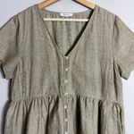 Madewell Linen-Blend Alexandra Button-Front Mini Dress Womens Large Olive Branch Photo 7