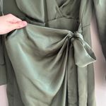 Mango MNG Green Silky Long Sleeve Shirt Wrap Dress, Size 8 Photo 6