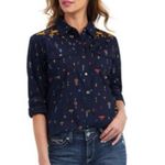 Ariat Real Dakota Snap Front Blue Western Shirt Small embroidered Details Photo 6