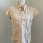 Laundry by Shelli Segal Shelli Segal Embroidered Shirt Medium‎ Cream Pintuck Pleated Blouse Boho Western Photo 0