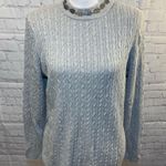 Laura Scott Sweater Vintage Cable Knit Gray w Attached Silver Owl Necklace Photo 1