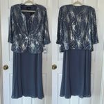 Alex Evenings  Tea Length Jacket Dress Wedding Formal Events Steel Blue SZ 18 NEW Photo 2