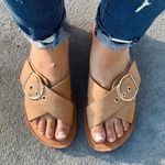 Nude/natural Adjustable Buckle Vegan Leather Strap Sandal Tan Size 6.5 Photo 3