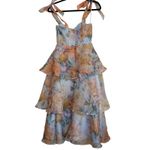 Lulus Floral Tiered Midi Dress Ruffle Tie Shoulder Sweetheart Neckline Summer Vacation Photo 5