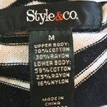 Style & Co Style & Co Womens 3/4 Sleeve Knitted Chevron Stripe Top Black White Sz M Photo 2