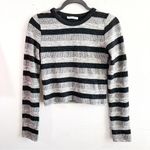 ZARA Trafaluc Cropped Knit Black & Gray Stripes w/ Metallic Sweater Sz M GUC Photo 0