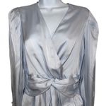 EXPRESS Gorgeous Baby Blue L/S Draped Fabric Top Blouse Satin NWT $68 Size Small Photo 2