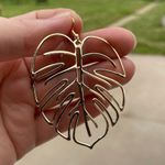 Big Monstera Leaf gold earrings Vacation Vibes summer plant lover dangle gift Photo 2