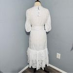 ZARA  Bloggers Fav Oyster White Belted Embroidered Tiered‎ V-Neck Midi Dress Sz M Photo 12