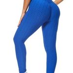 Cobalt electric royal deep blue butt scrunch 3D textured leggings with a high waist, 4 Photo 1