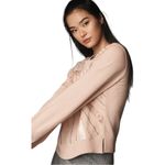 Anthropologie New  Beaded Bow Sweatshirt Top Embellished Lace Pullover Pink Small Photo 2