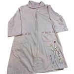 Aria  Pink Floral‎ Embroidered Cotton Robe Small 3/4 Sleeve Pockets Button Front Photo 0