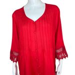 Blair  Red Women's Blouse Large Lace Pleated Button-Front NWOT Boho Photo 7