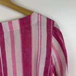 Charter Club 100% Linen Striped Top Large Pink Ruffle Cuff Preppy Coastal Beachy Photo 2