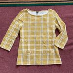 Ann Taylor  textured mustard yellow and white windowpane top fall thanksgiving Photo 1
