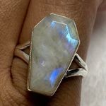 925 Silver Natural Rainbow Moonstone Ring Size none Photo 3