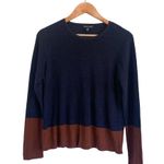 Eileen Fisher Colorblock Tencel Silk Blend Long Sleeve Sweater Navy Brown Small Photo 1