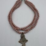 Akola "Dynamic Demi" Paper Pearl Gold Tone Ethiopian Coptic Cross Necklace Pink Photo 2