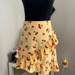 SheIn Women’s Cherry Print Yellow Ruffle Hem Skirt Size Small Photo 0