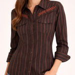 Shttanne Western Style Striped Long Sleeve Button Up Shirt Womens Size S Brown Photo 0