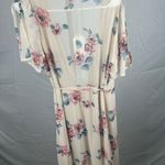 Sheer Maxi Floral Wrap Belted Dress Short Slit Sleeves Large Flowy Cottagecore Photo 3