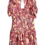 ALC Frank A.L.C. Luna Smocked Printed Orange/Red Mini Dress Size 10 Photo 0