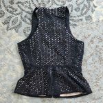 BCBGMAXAZRIA  Myranda Eyelet Zippered Peplum Tank Top Black Tan 6 Photo 6