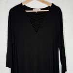 Philosophy  Dress Womens XL‎ Black Lace Up Boho Flowy Minimalist Knee/Midi Shift Photo 3