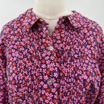Vintage 70s Ditsy Floral Romper Shirtdress Button Down Long Sleeve Pink Purple Size 16 Photo 4