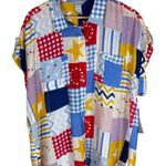 Multiples NEW Women’s Plus Size Button Up Short Sleeve Top 1X USA Star Print MSRP $67 Photo 0