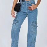 LIONESS  High Rise Denim Cargo Jeans Sz‎ XL Photo 0