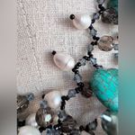 Freshwater Pearl & Faux Turqouise Hearts Glass Bead Chunky Bib‎ Fringe Necklace Green Photo 3